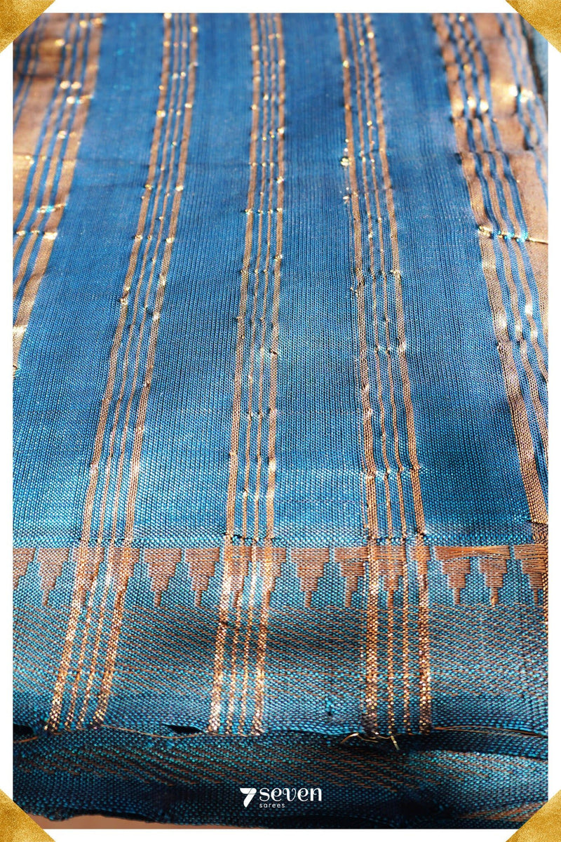 Hema Mangalagiri Handloom Blue Silk-Cotton Saree - Seven Sarees - Saree - Seven Sarees