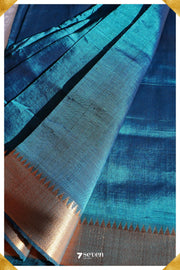 Hema Mangalagiri Handloom Blue Silk-Cotton Saree - Seven Sarees - Saree - Seven Sarees