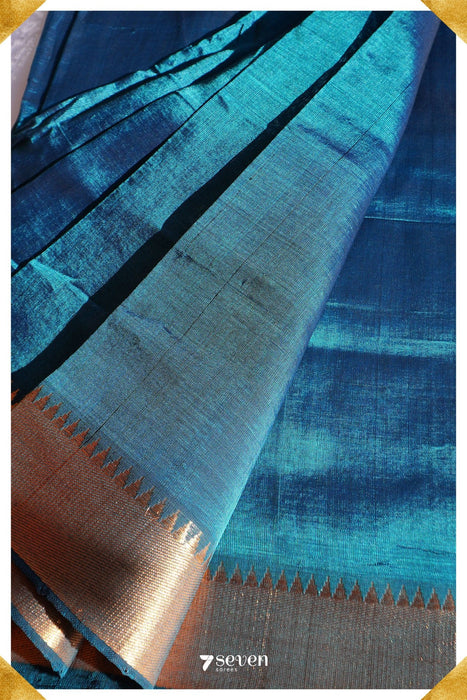 Hema Mangalagiri Handloom Blue Silk-Cotton Saree - Seven Sarees - Saree - Seven Sarees