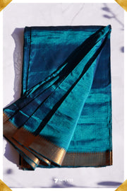 Hema Mangalagiri Handloom Blue Silk-Cotton Saree - Seven Sarees - Saree - Seven Sarees