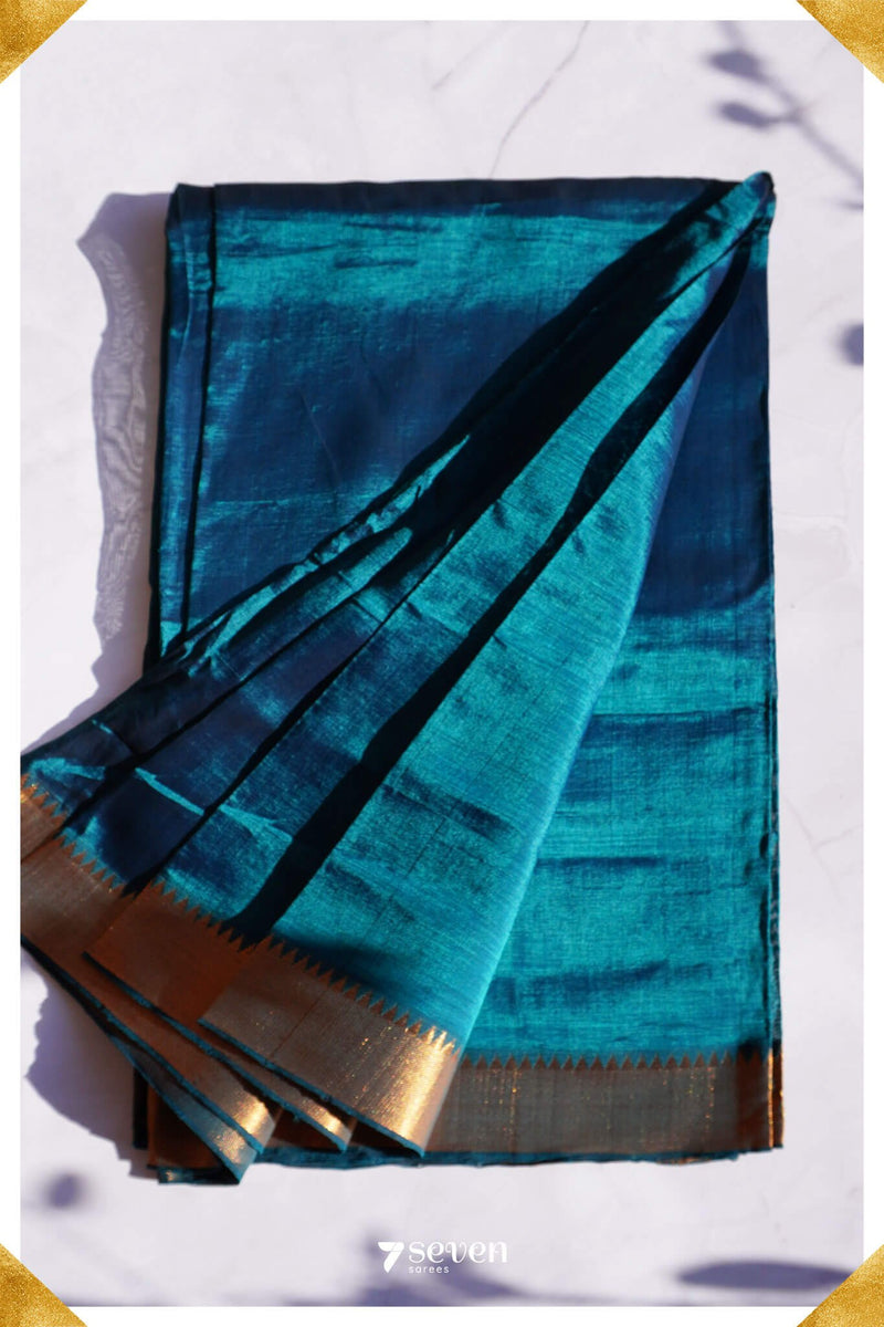 Hema Mangalagiri Handloom Blue Silk-Cotton Saree - Seven Sarees - Saree - Seven Sarees