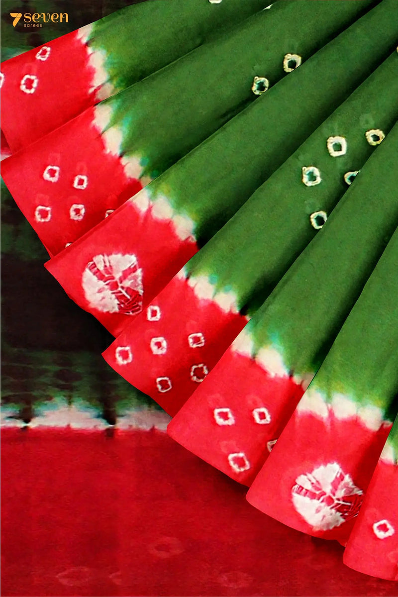 I Spies Madurai Red and Green Pure Cotton Sungudi Saree - Seven Sarees - Saree - Seven Sarees