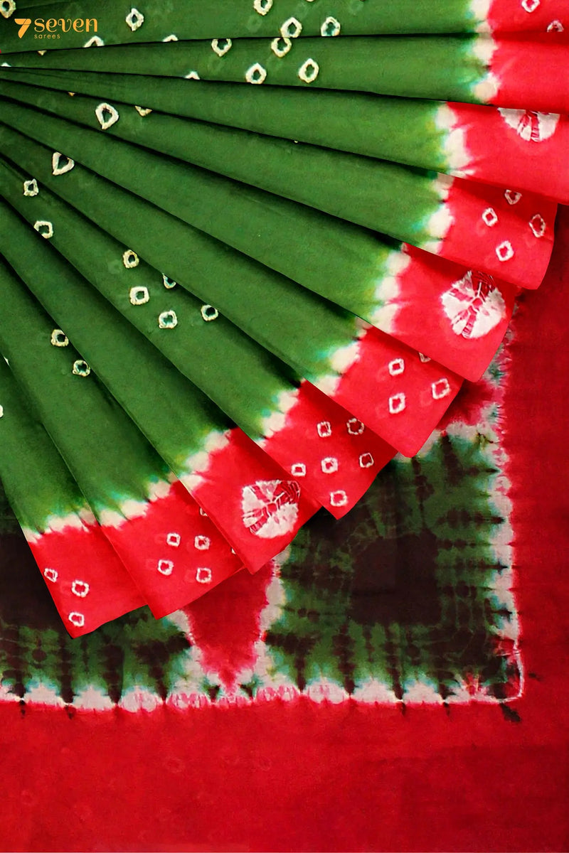 I Spies Madurai Red and Green Pure Cotton Sungudi Saree - Seven Sarees - Saree - Seven Sarees
