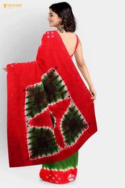 I Spies Madurai Red and Green Pure Cotton Sungudi Saree - Seven Sarees - Saree - Seven Sarees