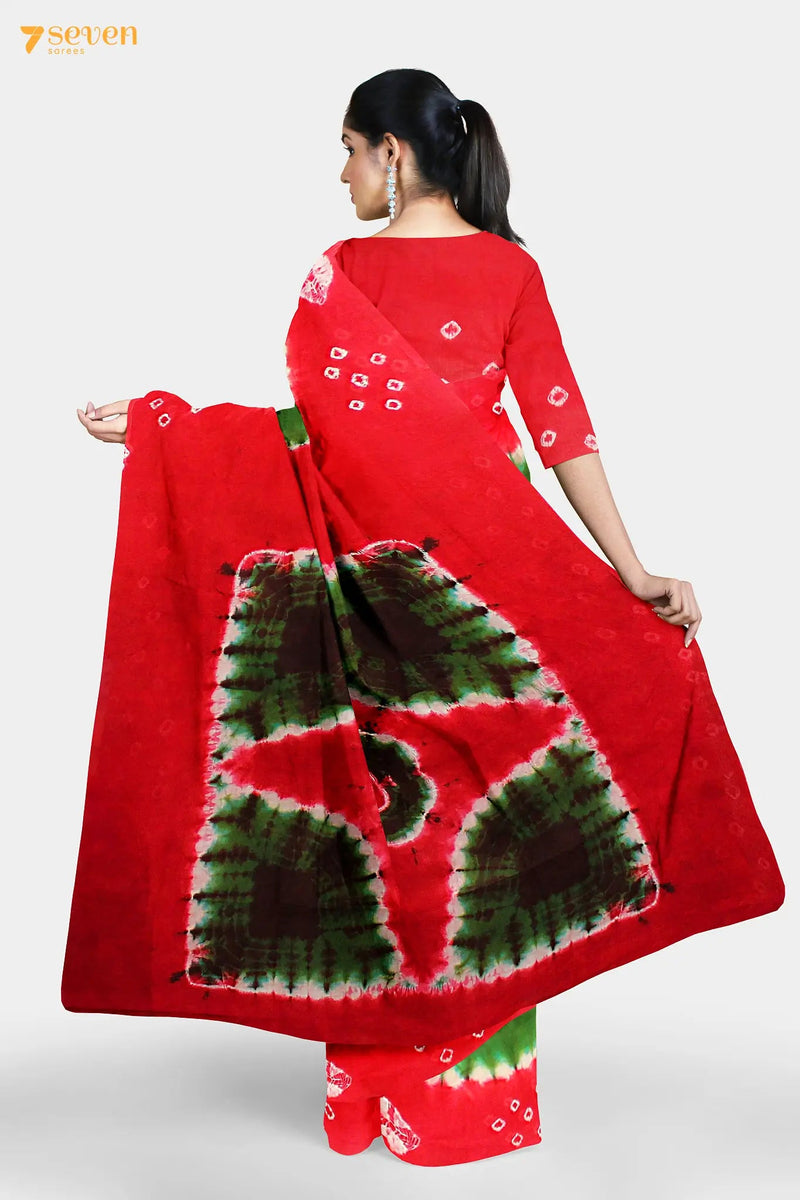 I Spies Madurai Red and Green Pure Cotton Sungudi Saree - Seven Sarees - Saree - Seven Sarees