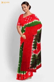 I Spies Madurai Red and Green Pure Cotton Sungudi Saree - Seven Sarees - Saree - Seven Sarees