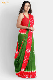 I Spies Madurai Red and Green Pure Cotton Sungudi Saree - Seven Sarees - Saree - Seven Sarees