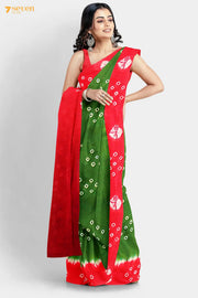 I Spies Madurai Red and Green Pure Cotton Sungudi Saree - Seven Sarees - Saree - Seven Sarees