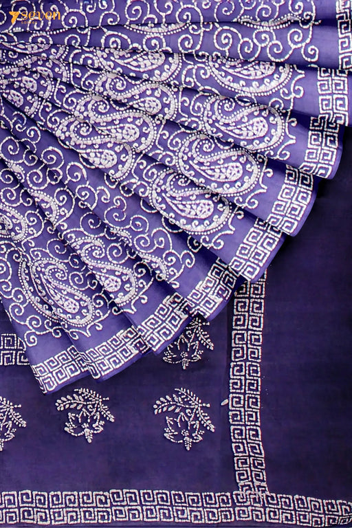 Inky Clouds Madurai Purple Pure Cotton Sungudi Saree - Seven Sarees - Saree - Seven Sarees