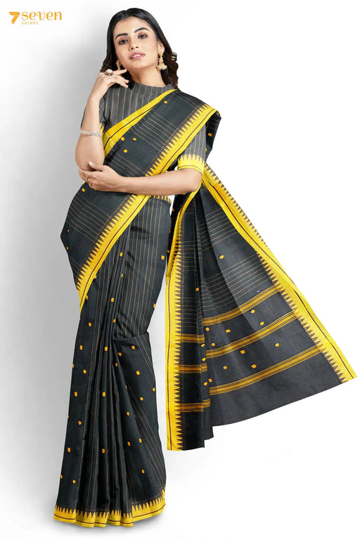 Kaapiam Madurai Black Pure Cotton Saree - Seven Sarees - Saree - Seven Sarees