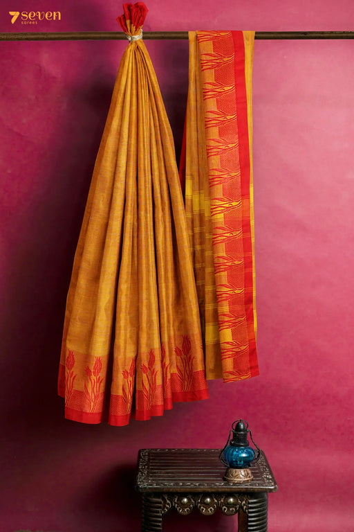 Kaavadiaatam Madurai Orange Pure Cotton Saree - Seven Sarees - Saree - Seven Sarees