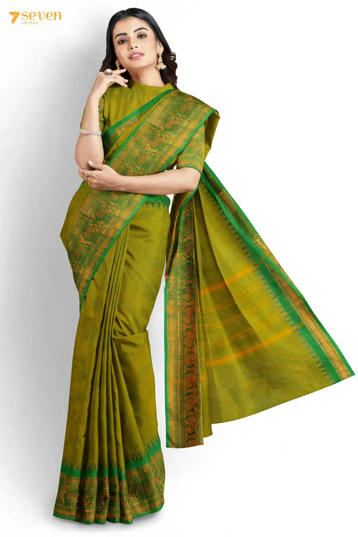 Kalvai Madurai Green Pure Cotton Saree - Seven Sarees - Saree - Seven Sarees