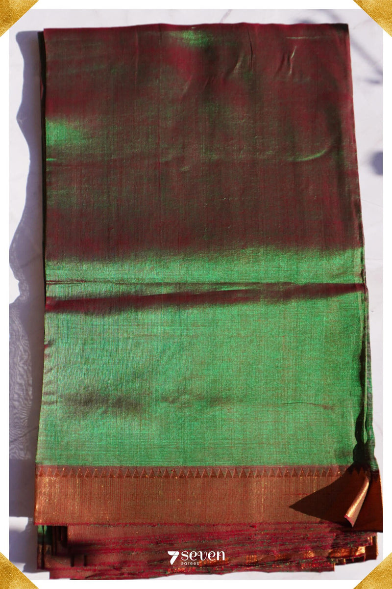 Kamni Mangalagiri Handloom Red/Green Silk-Cotton Saree - Seven Sarees - Saree - Seven Sarees