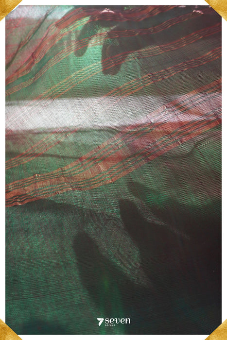 Kamni Mangalagiri Handloom Red/Green Silk-Cotton Saree - Seven Sarees - Saree - Seven Sarees