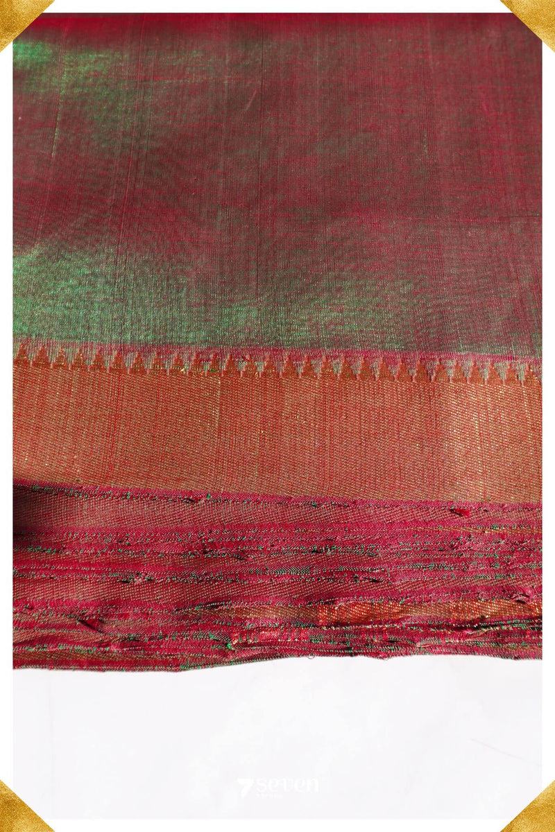 Kamni Mangalagiri Handloom Red/Green Silk-Cotton Saree - Seven Sarees - Saree - Seven Sarees