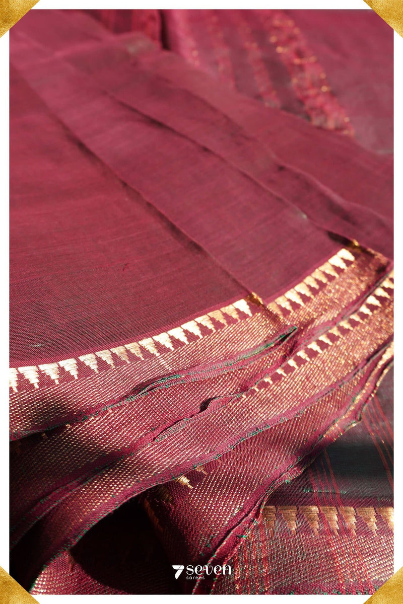 Kamni Mangalagiri Handloom Red/Green Silk-Cotton Saree - Seven Sarees - Saree - Seven Sarees