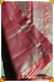 Kamni Mangalagiri Handloom Red/Green Silk-Cotton Saree - Seven Sarees - Saree - Seven Sarees