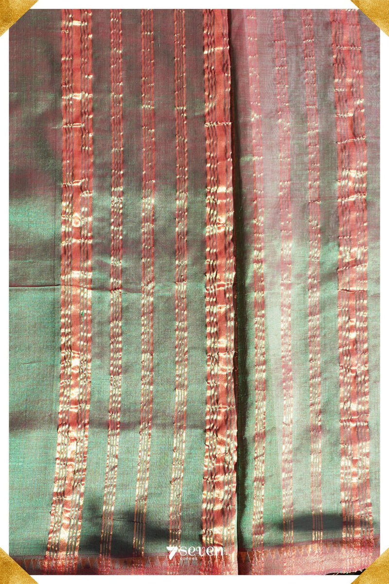 Kamni Mangalagiri Handloom Red/Green Silk-Cotton Saree - Seven Sarees - Saree - Seven Sarees