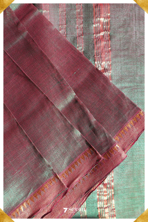 Kamni Mangalagiri Handloom Red/Green Silk-Cotton Saree - Seven Sarees - Saree - Seven Sarees