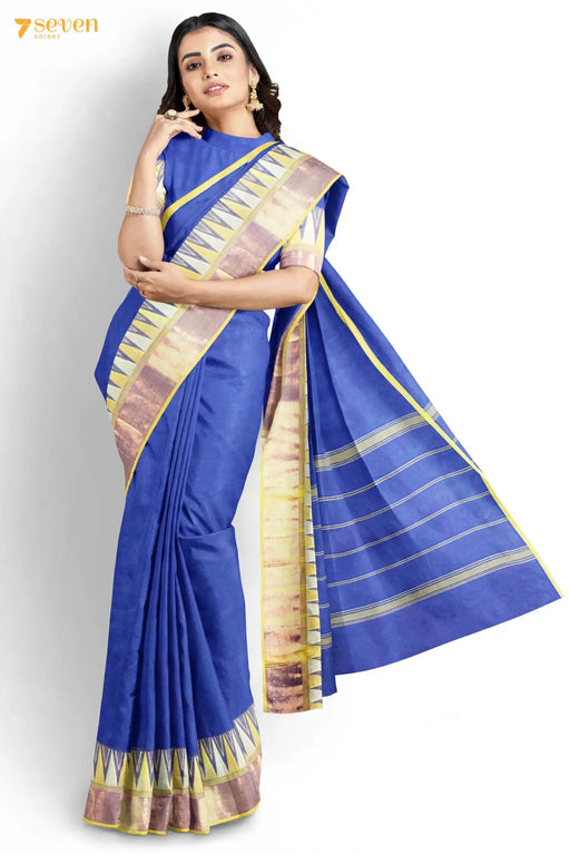 Karuvilam Madurai Blue Pure Cotton Saree - Seven Sarees - Saree - Seven Sarees