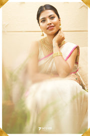 Kashi Benaras Off White Pure Silk Saree | Silk Mark Certified - Seven Sarees - Saree - Seven Sarees