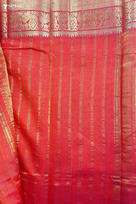 Keshavi Mangalagiri Orange Silk Cotton Handloom Saree - Seven Sarees - Saree - Seven Sarees