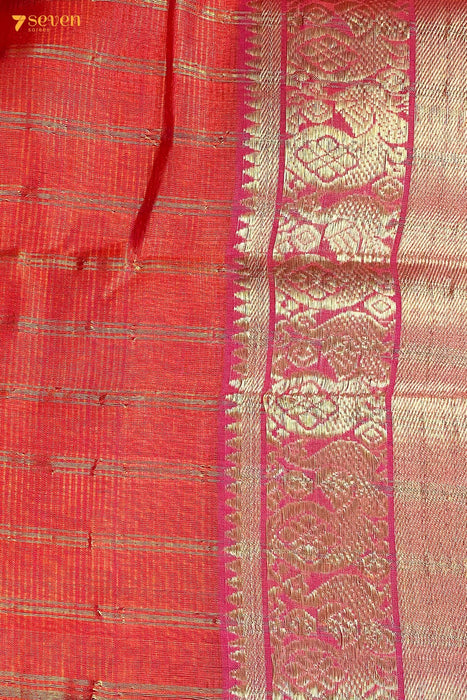 Keshavi Mangalagiri Orange Silk Cotton Handloom Saree - Seven Sarees - Saree - Seven Sarees