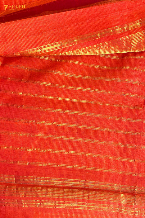 Keshavi Mangalagiri Orange Silk Cotton Handloom Saree - Seven Sarees - Saree - Seven Sarees