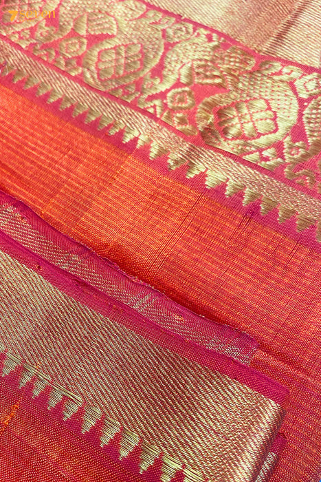 Keshavi Mangalagiri Orange Silk Cotton Handloom Saree - Seven Sarees - Saree - Seven Sarees