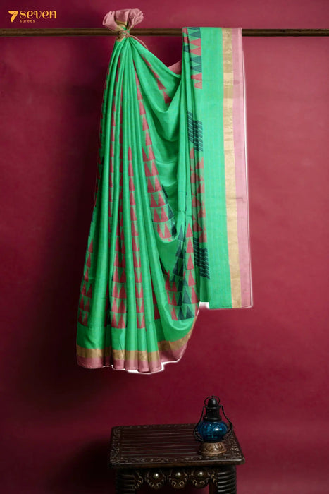 Kovil Gopuram Madurai Green Pure Cotton Saree - Seven Sarees - Saree - Seven Sarees