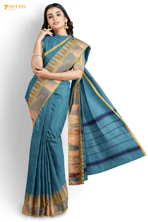 Kurinji Madurai Blue Pure Cotton Saree - Seven Sarees - Saree - Seven Sarees