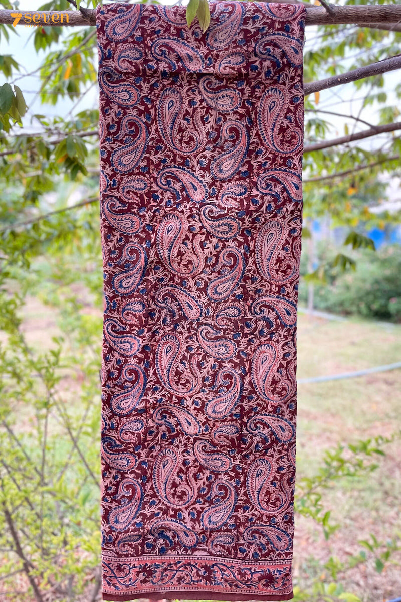 Kusuma Hand Block Kalamkari 100% Soft Cotton saree - Seven Sarees - Saree - Seven Sarees