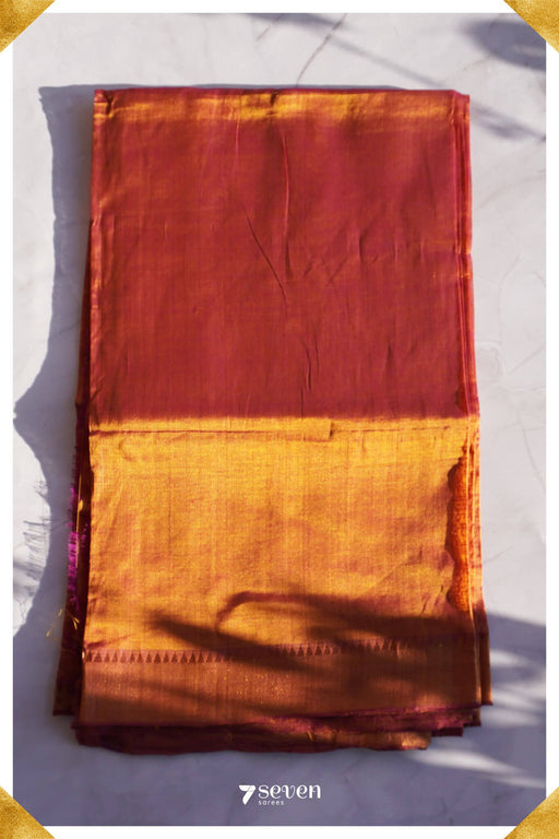 Lakshmi Mangalagiri Handloom Red/Gold Silk-Cotton Saree - Seven Sarees - Saree - Seven Sarees