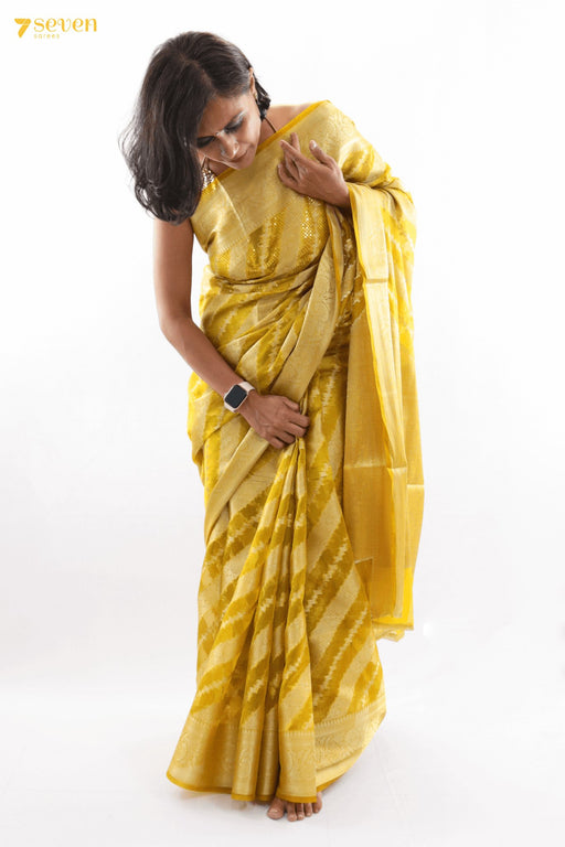 Love is a pastel word Benares Yellow Organza Festive Saree - Seven Sarees - Seven Sarees