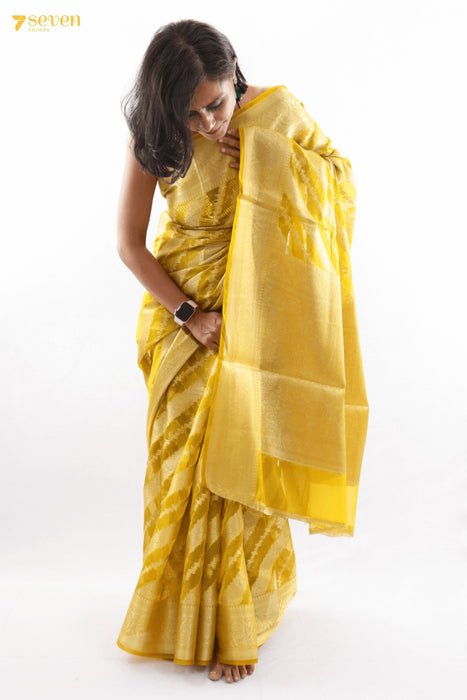 Love is a pastel word Benares Yellow Organza Festive Saree - Seven Sarees - Seven Sarees