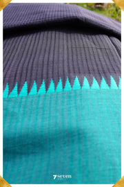 Maithreyi Mangalagiri Handloom Black/Blue Pure Cotton Saree - Seven Sarees - Saree - Seven Sarees