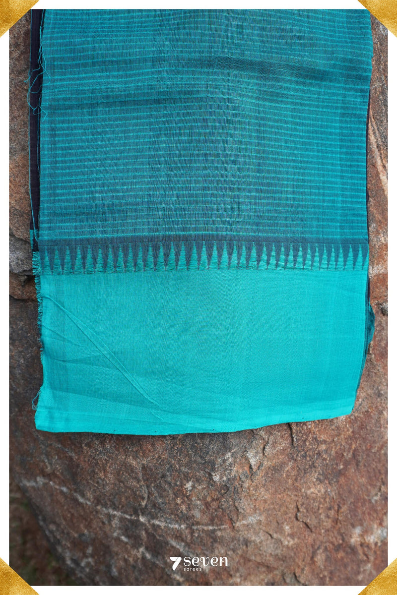 Maithreyi Mangalagiri Handloom Black/Blue Pure Cotton Saree - Seven Sarees - Saree - Seven Sarees