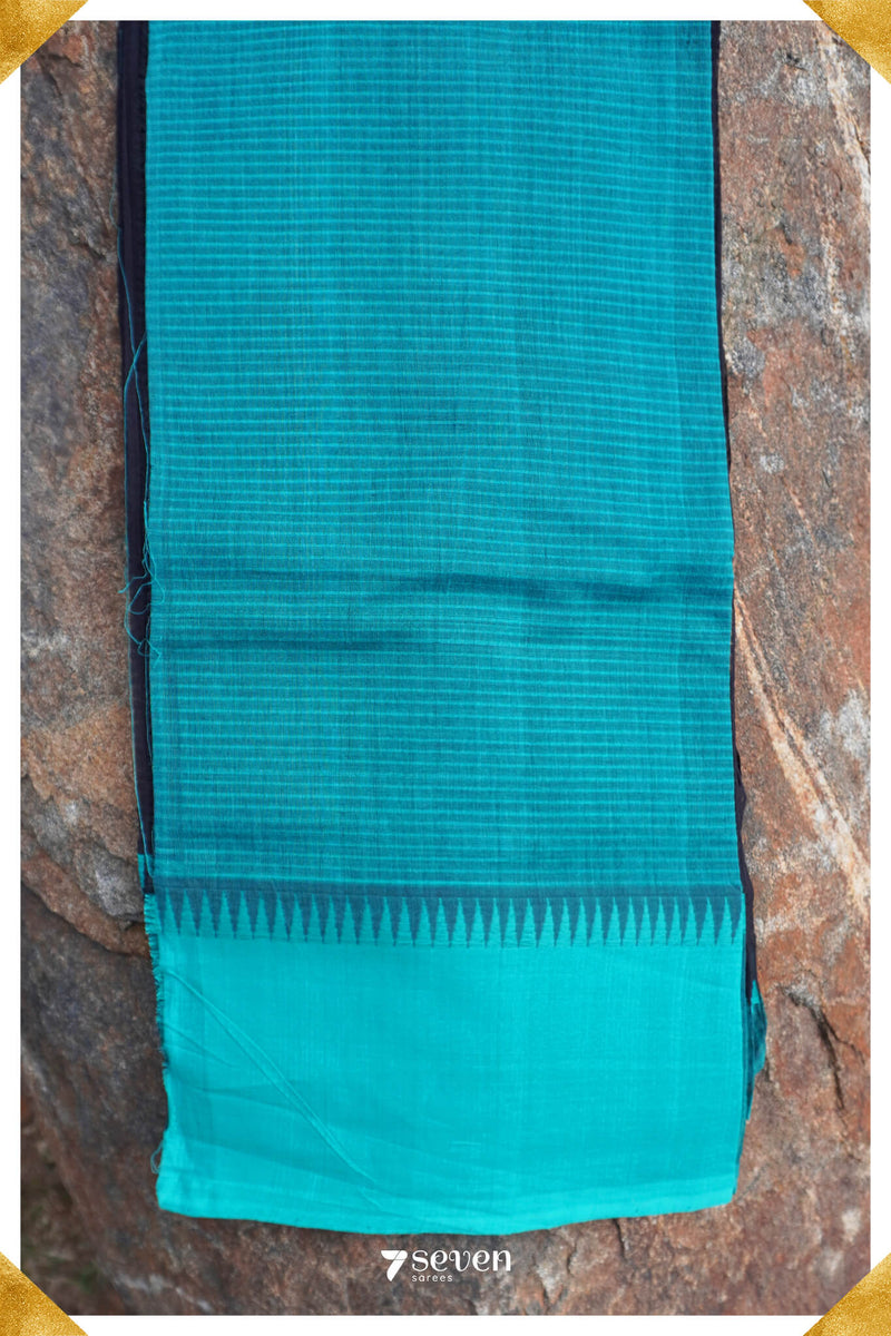 Maithreyi Mangalagiri Handloom Black/Blue Pure Cotton Saree - Seven Sarees - Saree - Seven Sarees
