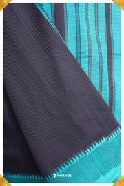 Maithreyi Mangalagiri Handloom Black/Blue Pure Cotton Saree - Seven Sarees - Saree - Seven Sarees
