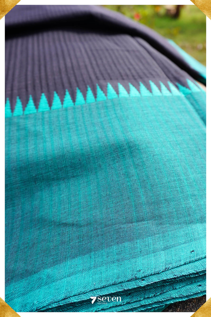 Maithreyi Mangalagiri Handloom Black/Blue Pure Cotton Saree - Seven Sarees - Saree - Seven Sarees