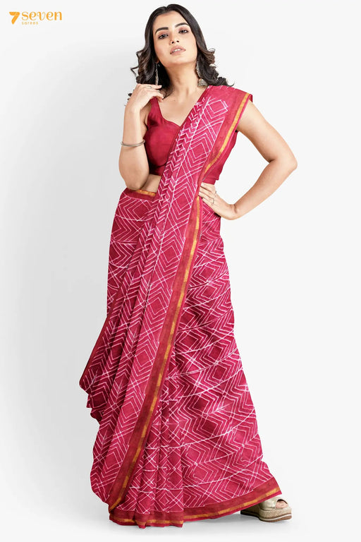 Makeover Mania Jaipur Pink Block Printed Chanderi Saree - Seven Sarees - Saree - Seven Sarees