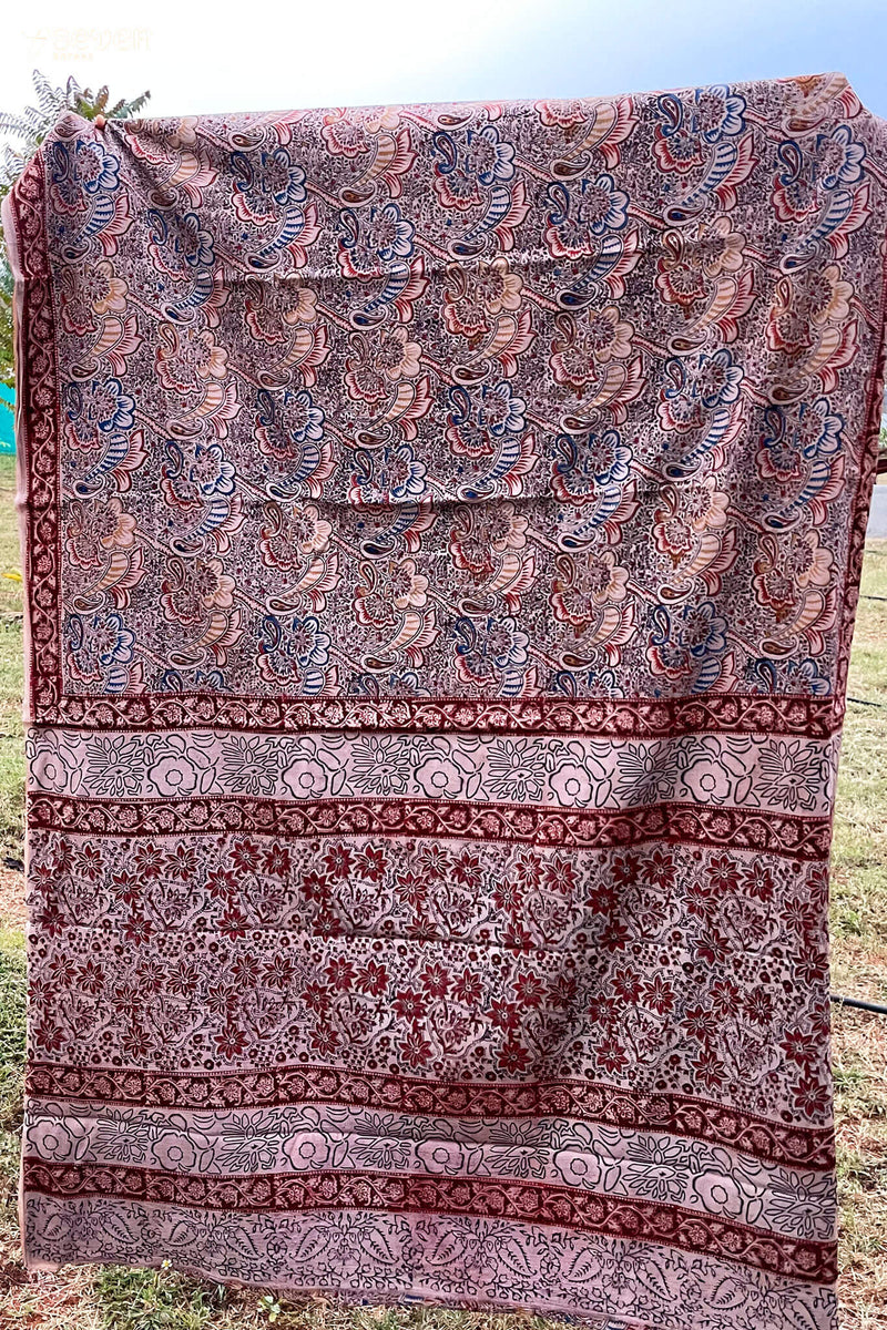 Malle Puvvu Hand Block Kalamkari 100% Soft Cotton saree - Seven Sarees - Saree - Seven Sarees