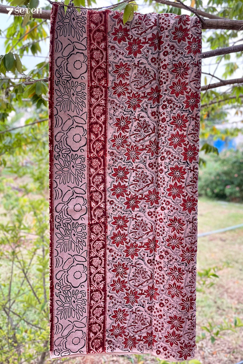 Malle Puvvu Hand Block Kalamkari 100% Soft Cotton saree - Seven Sarees - Saree - Seven Sarees