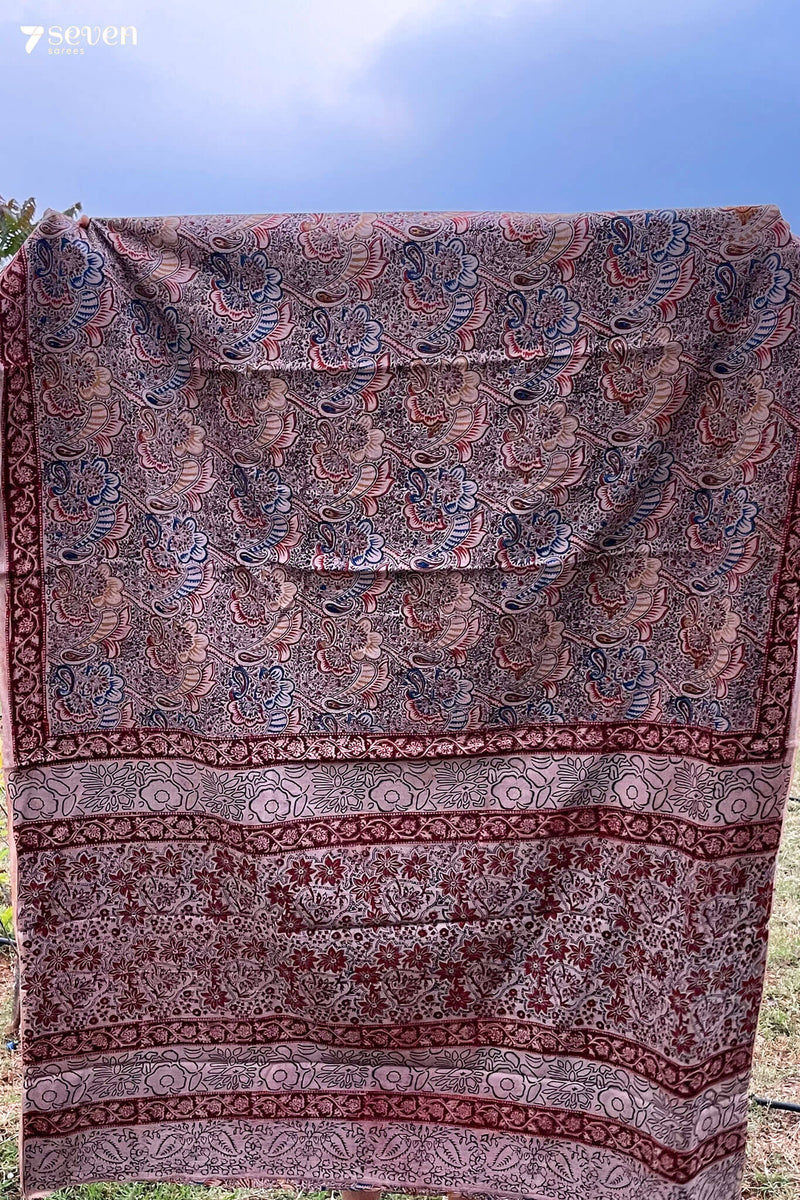 Malle Puvvu Hand Block Kalamkari 100% Soft Cotton saree - Seven Sarees - Saree - Seven Sarees