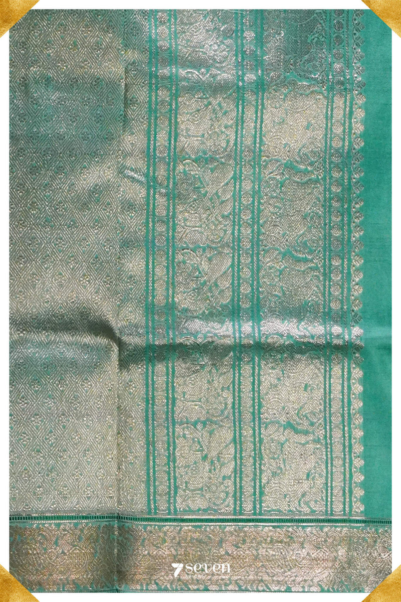 Manam Handloom Venkatagiri Pattu 100% Pure Silk Turquoise Saree | Silk Mark Certified - Seven Sarees - Seven Sarees