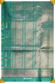 Manam Handloom Venkatagiri Pattu 100% Pure Silk Turquoise Saree | Silk Mark Certified - Seven Sarees - Seven Sarees