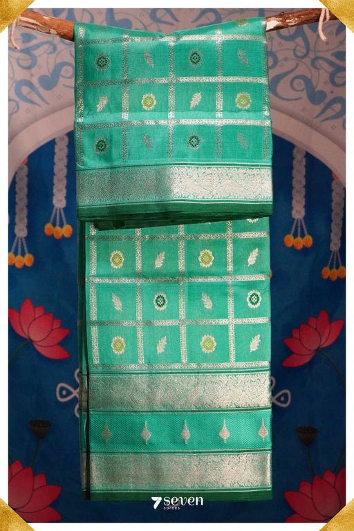 Manam Handloom Venkatagiri Pattu 100% Pure Silk Turquoise Saree | Silk Mark Certified - Seven Sarees - Seven Sarees