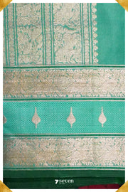 Manam Handloom Venkatagiri Pattu 100% Pure Silk Turquoise Saree | Silk Mark Certified - Seven Sarees - Seven Sarees