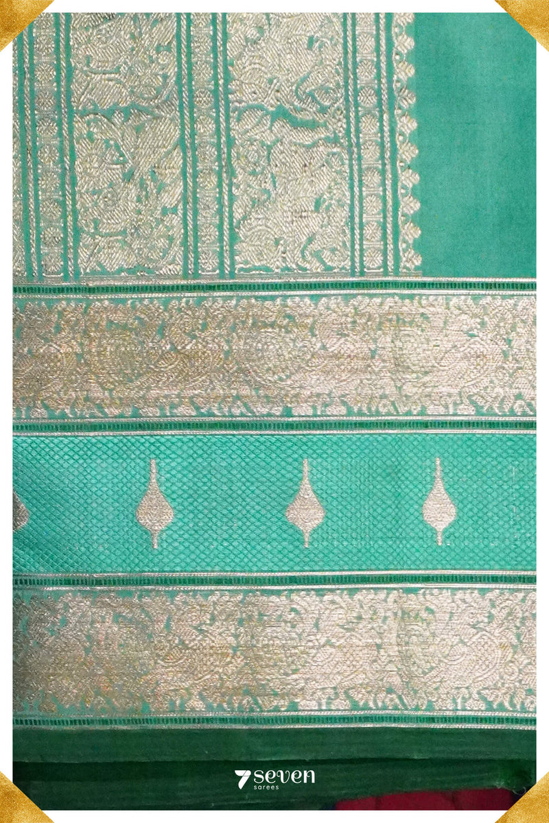 Manam Handloom Venkatagiri Pattu 100% Pure Silk Turquoise Saree | Silk Mark Certified - Seven Sarees - Seven Sarees