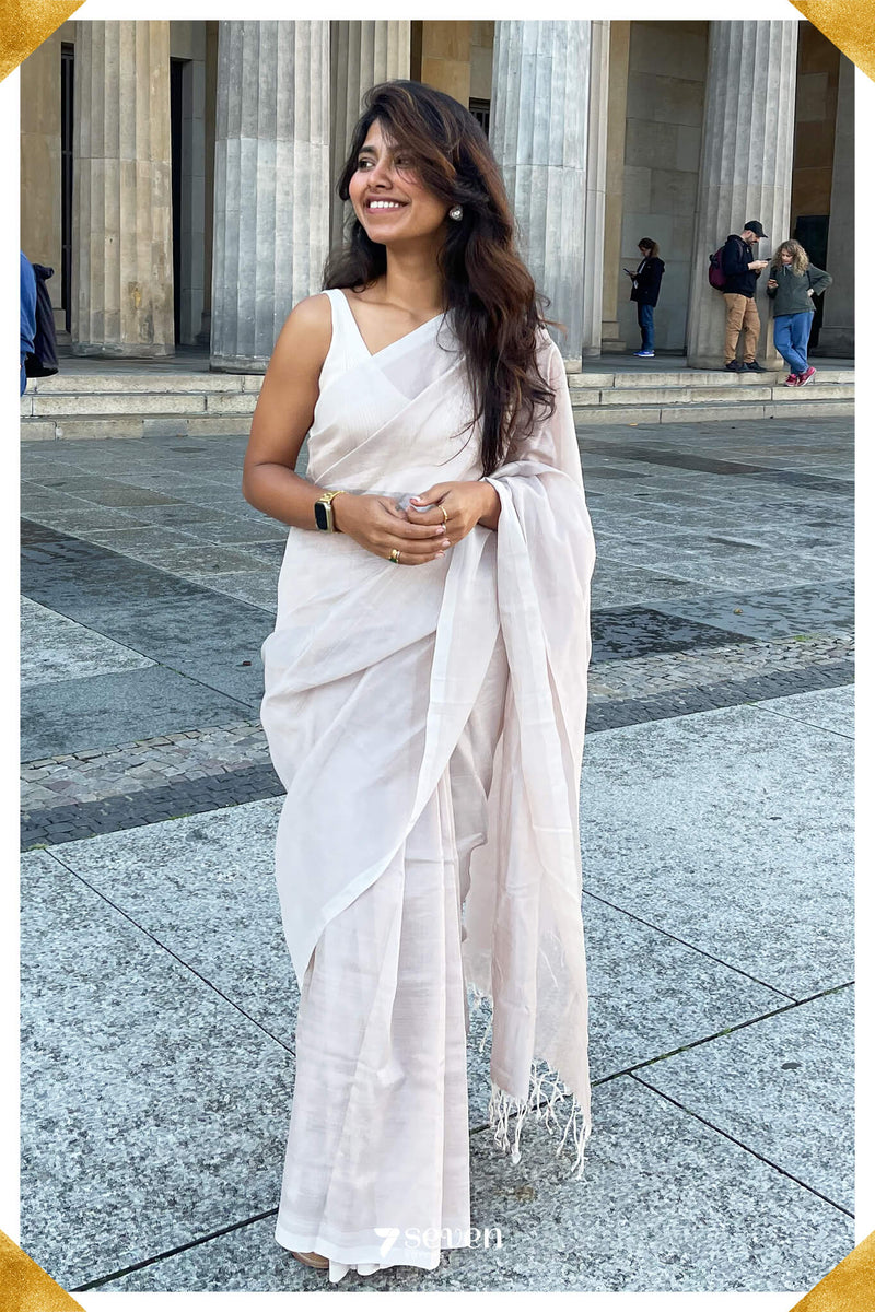 Manasa Mangalagiri Handloom Cream Silk Cotton Saree - Seven Sarees - Saree - Seven Sarees